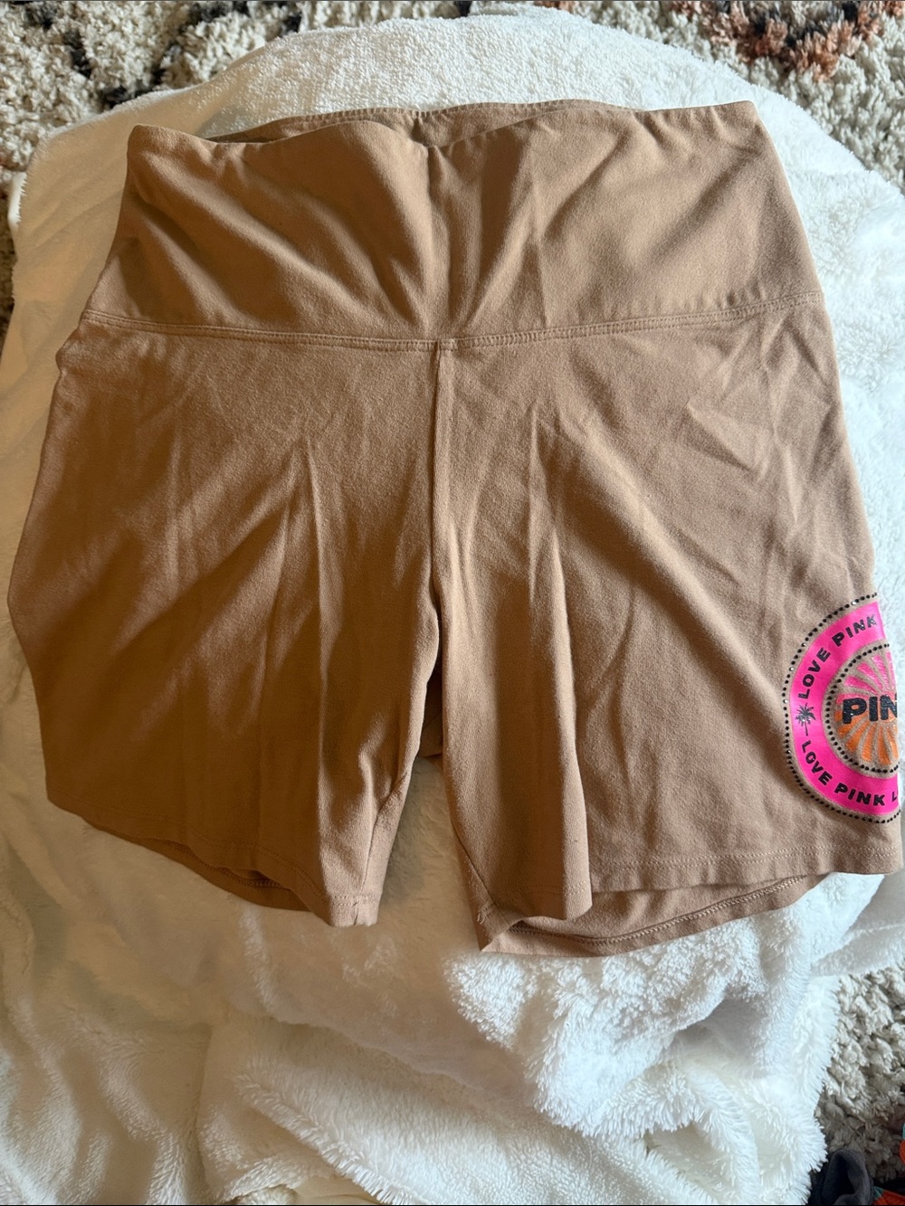 High-Waist Women's Shorts in Brown with Pink Logo